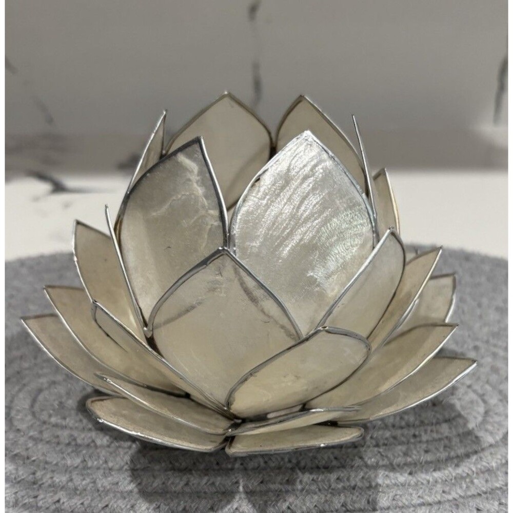 Vintage Capiz Shell  Blooming Lotus Votive Candle Holder- Set Of Two